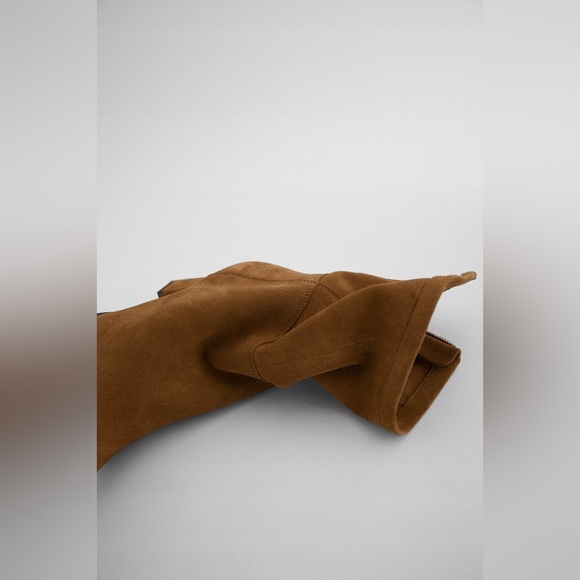 Zara suede leather tan camel heeled ancle boots heels - Picture 6 of 8